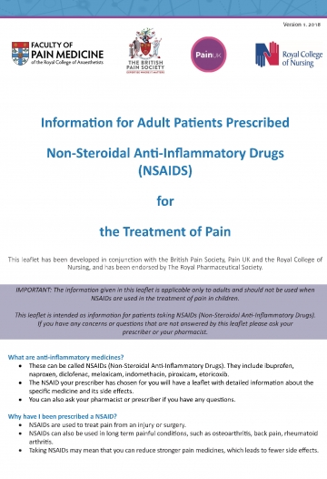 Document cover of patient information leaflet for NSAIDs