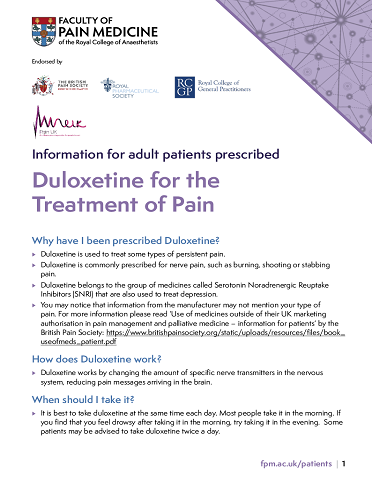 image of duloxetine leaflet