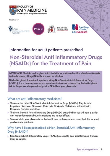 Document cover of patient information leaflet for NSAIDs